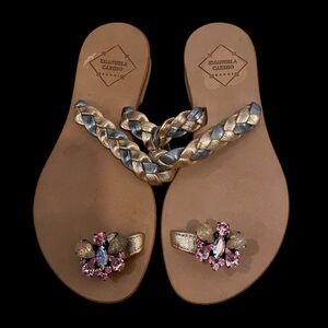 NWOT Emanuela Caruso Girls Size 13 (32) Gold and Silver Sandals